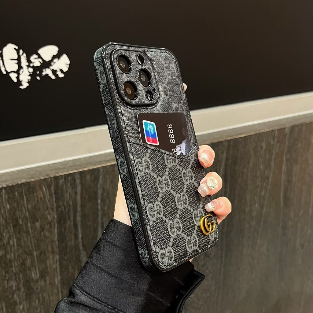 CLASSIC CANVAS LEATHER MONOGRAM BACK CARD APPLE PHONE CASE Roxy New 2