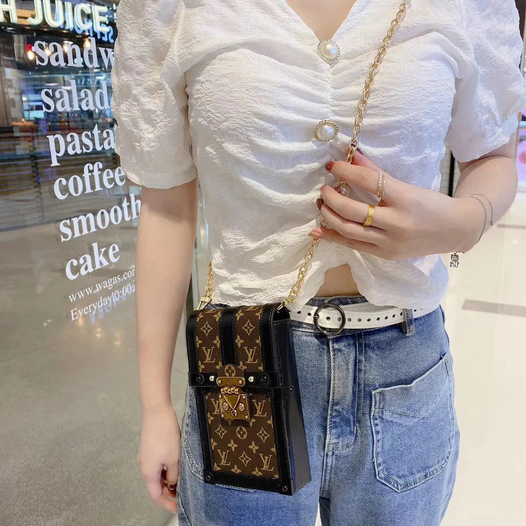 Monogrammed Canvas and Leather Trunk Crossbody Bag Roxy New