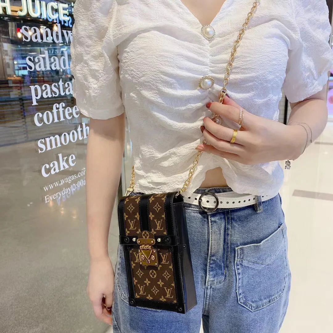 Monogrammed Canvas and Leather Trunk Crossbody Bag Roxy New