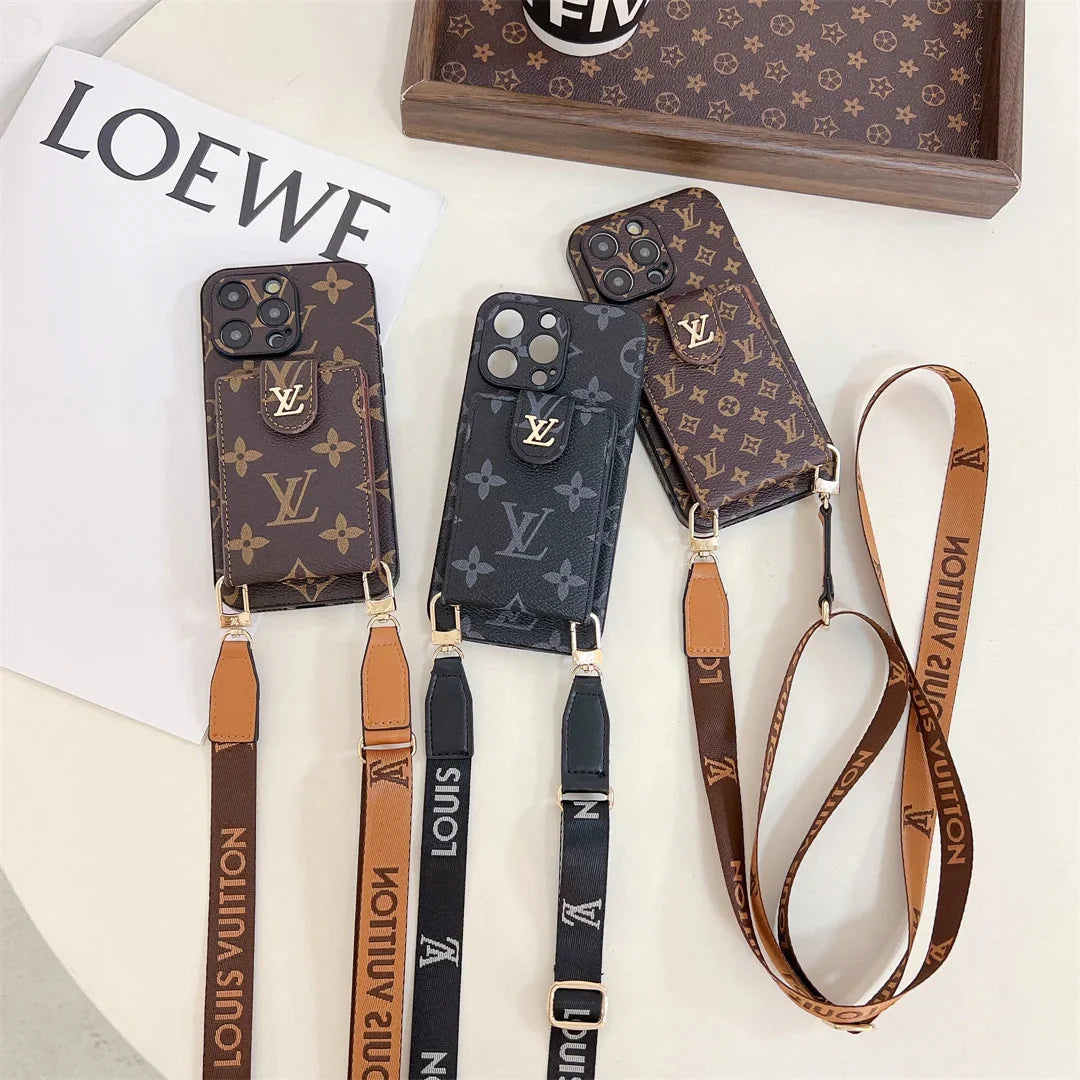 Monogram Canvas Leather Button Card Holder Crossbody iPhone Case Roxy New 2