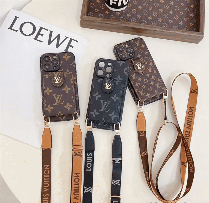 Monogram Canvas Leather Button Card Holder Crossbody iPhone Case Roxy New 2