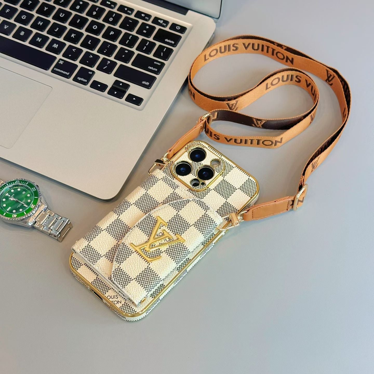 Luxury Crossbody Wallet iPhone Case | Designer Logo Card Holder with Adjustable Lanyard