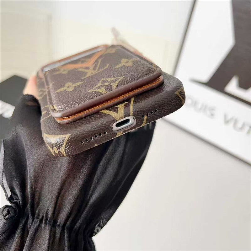 Lv Leather Card Holder Phone Case For iPhone 17 / 16 / 15 / 14/ 13