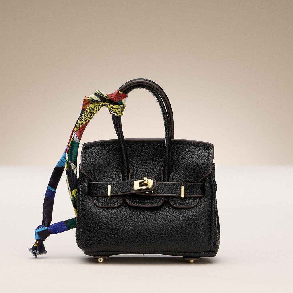 Mini Birkin Faux Leather Bag For Airpods Charm with Scarf Detail Roxy New