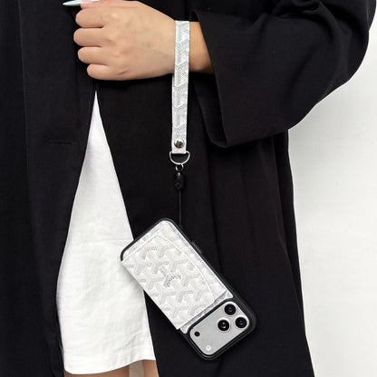 Luxury GYD Pattern Tri-Fold Wallet Phone Case with Matching Wristlet Strap