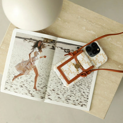 Classic Celine iPhone Case Crossbody White Print for iPhone 12-18 Pro & Pro Max