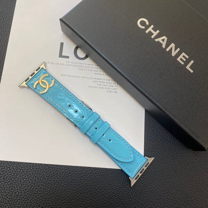 Glossy Leather Apple Watch Strap Luxury Metal Logo Roxy New 2