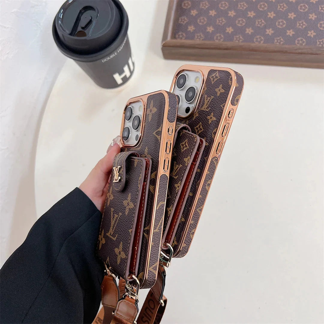 LUXURY ELECTROPLATING MONOGRAM CARD HOLDER CROSSBODY IPHONE CASE theroxymob