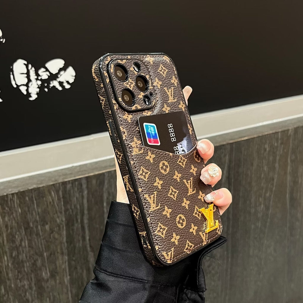 CLASSIC CANVAS LEATHER MONOGRAM BACK CARD APPLE PHONE CASE Roxy New 2