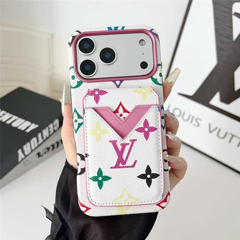 Lv Leather Card Holder Phone Case For iPhone 17 / 16 / 15 / 14/ 13