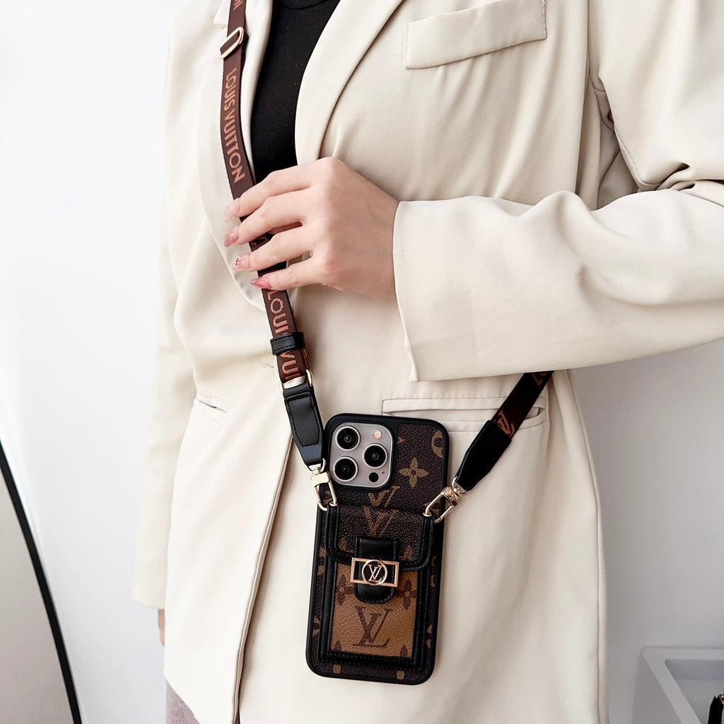 Luxury DAUPHINE LEATHER MONOGRAM CROSSBODY IPHONE CASE theroxymob