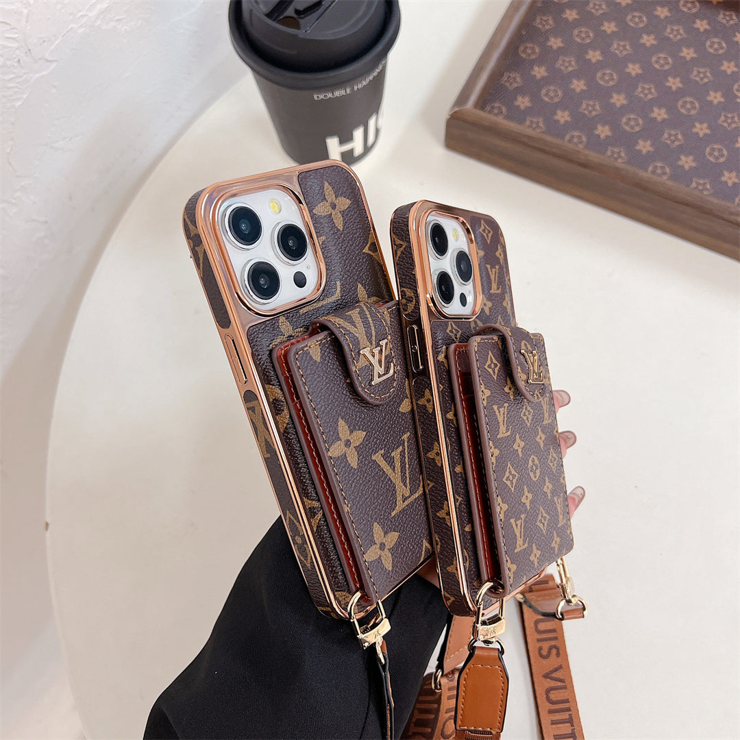 LUXURY ELECTROPLATING MONOGRAM CARD HOLDER CROSSBODY IPHONE CASE theroxymob