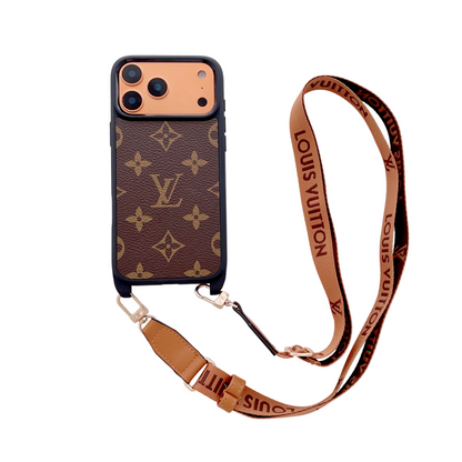 Luxury Monogram Phone Case with Detachable Strap for iPhone 12-17 Series