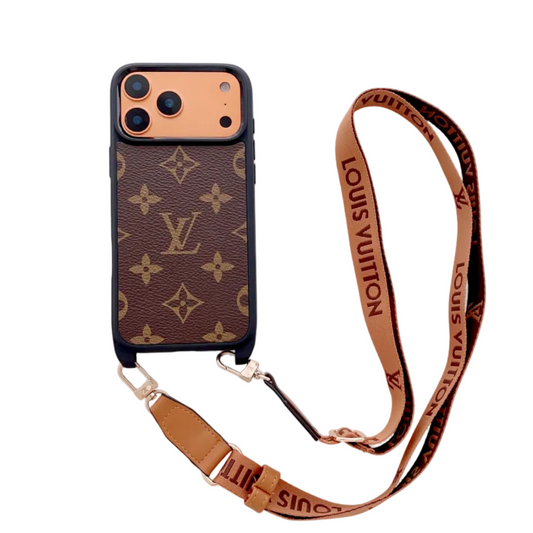 Luxury Monogram Phone Case with Detachable Strap for iPhone 12-17 Series