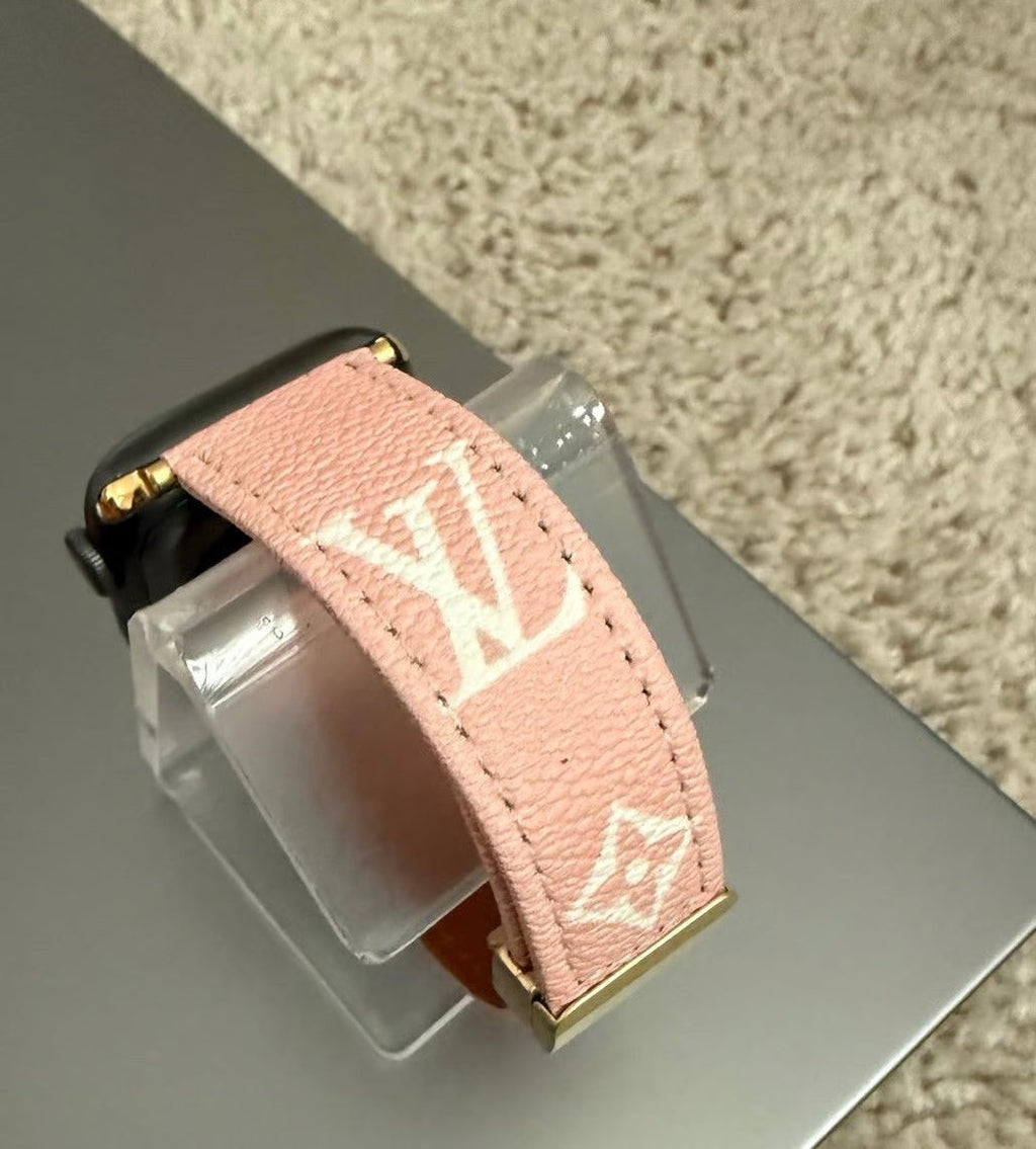 PINK LEATHER CANVAS LUXURY APPLE WATCH STRAP Roxy New 2