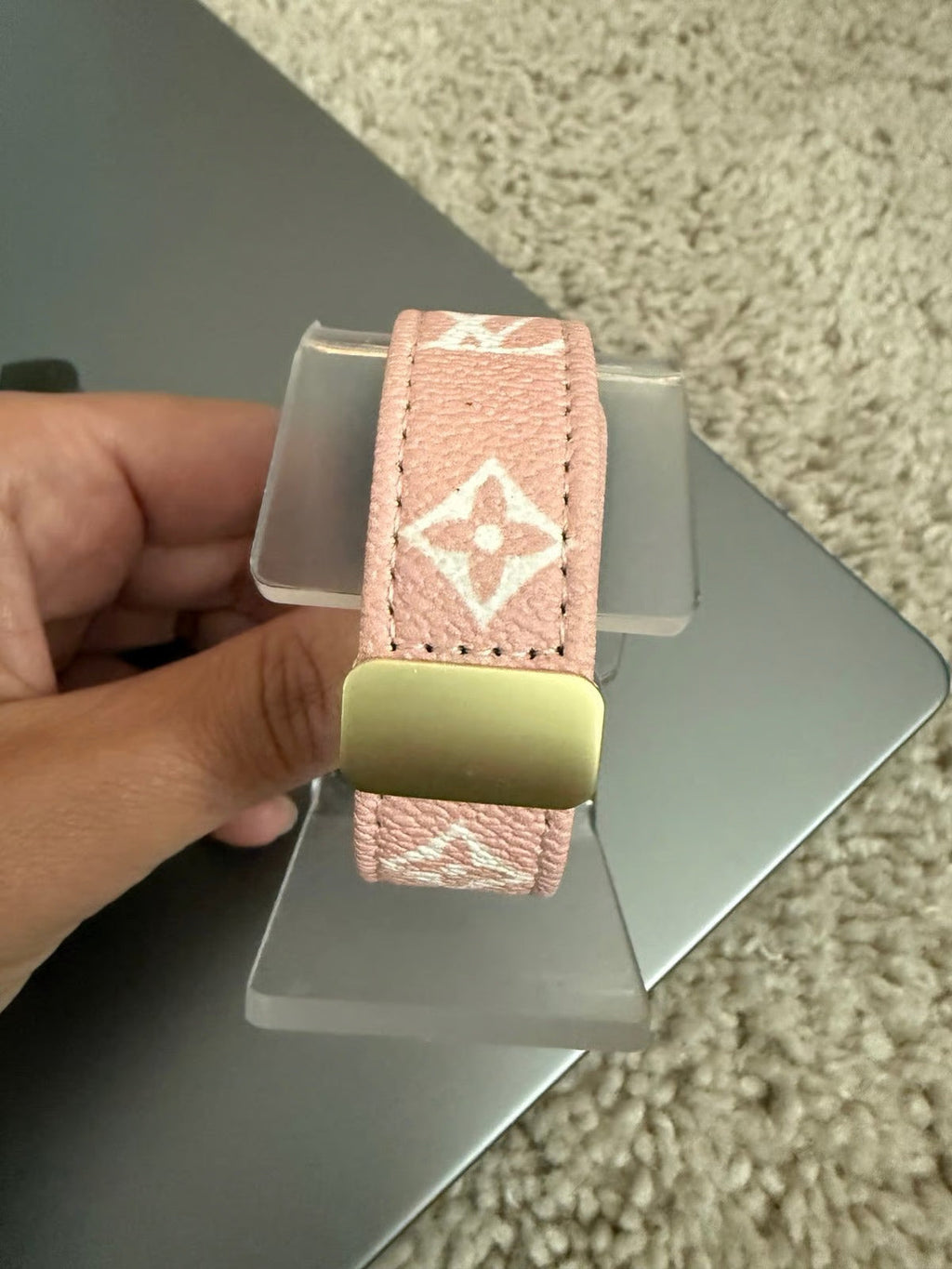 PINK LEATHER CANVAS LUXURY APPLE WATCH STRAP Roxy New 2