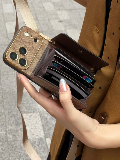 Premium Leather Coach Phone Case with Wallet and Strap for iPhone 12-18 Pro & Pro Max