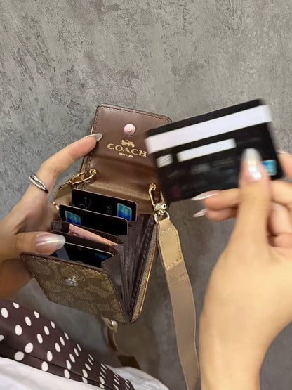 Luxury Leather Coach Phone Case with Strap for iPhone 12-18 Pro & Pro Max