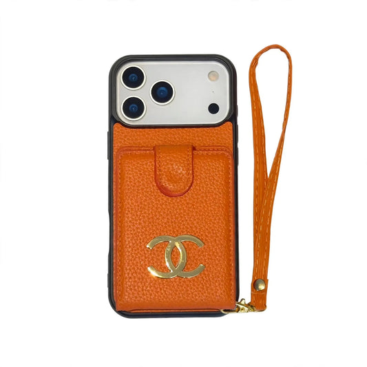Premium Chanel Leather Phone Case with Strap for iPhone Case