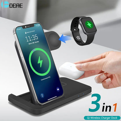 15W Qi Wireless Charger Stand for iPhoneSeries Fast Charging Dock Station For Apple Watch 7 6 SE AirPods Pro - theroxymob
