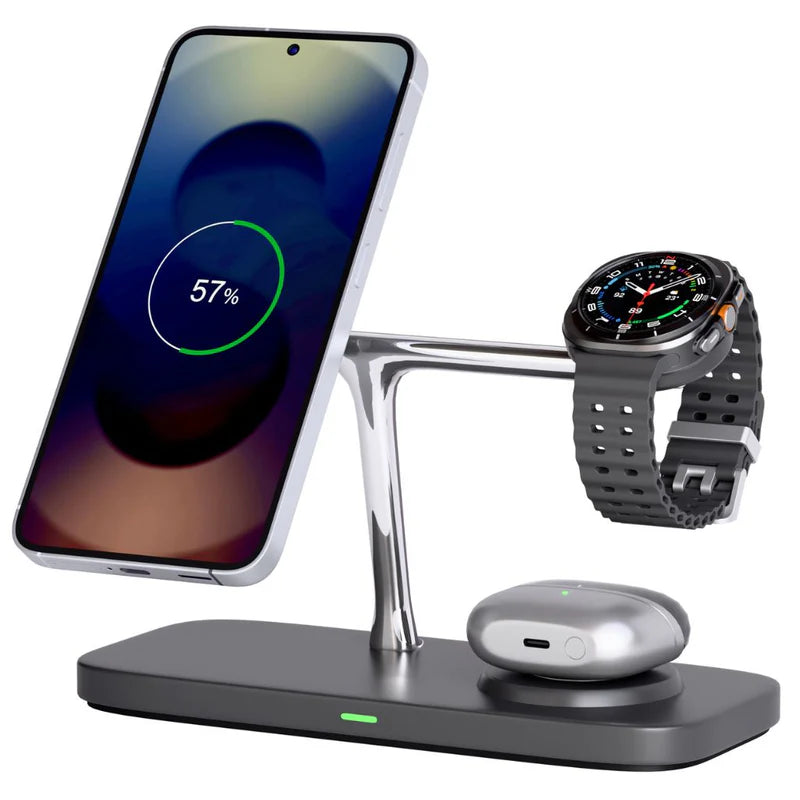 Premium 3-in-1 Magnetic T-Bar Wireless Charging Dock for Samsung