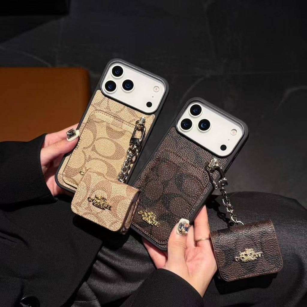 Luxury COACH Leather with Card Wallet Slot For iPhone 17/ 16/ 15/ 14