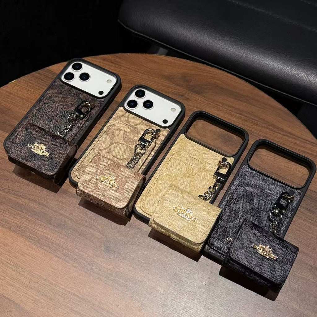 Luxury COACH Leather with Card Wallet Slot For iPhone 17/ 16/ 15/ 14