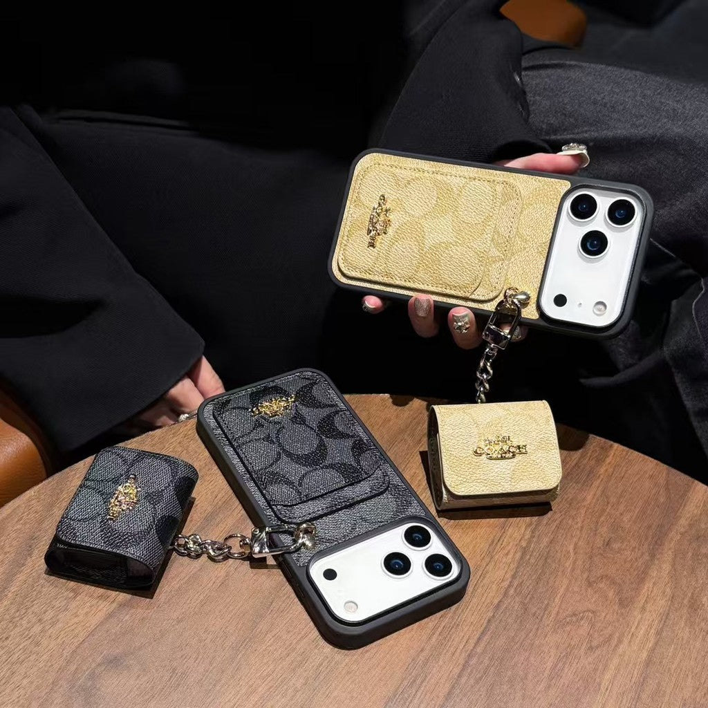 Luxury COACH Leather with Card Wallet Slot For iPhone 17/ 16/ 15/ 14