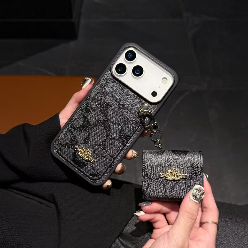 Luxury COACH Leather with Card Wallet Slot For iPhone 17/ 16/ 15/ 14
