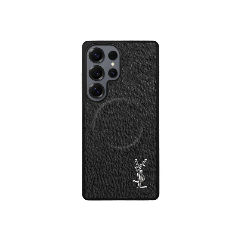 Luxury Black Saffiano Case for Samsung S22-S26 Series