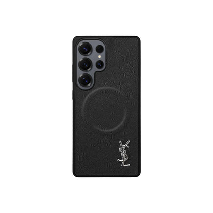 Luxury Black Saffiano Case for Samsung S22-S26 Series