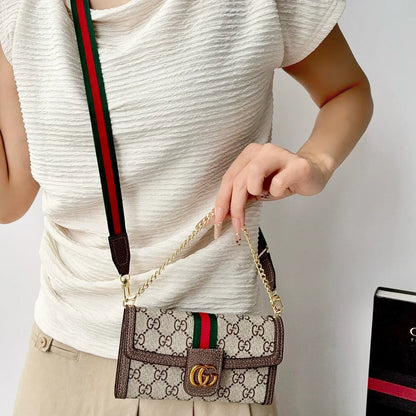 Classic Leather GG iPhone Case with Flip Wallet and Crossbody Strap For iPhone 12-18 Pro & Pro Max